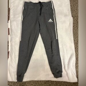 Adidas Gray Track Pants with Tapered Cuffs and Logo